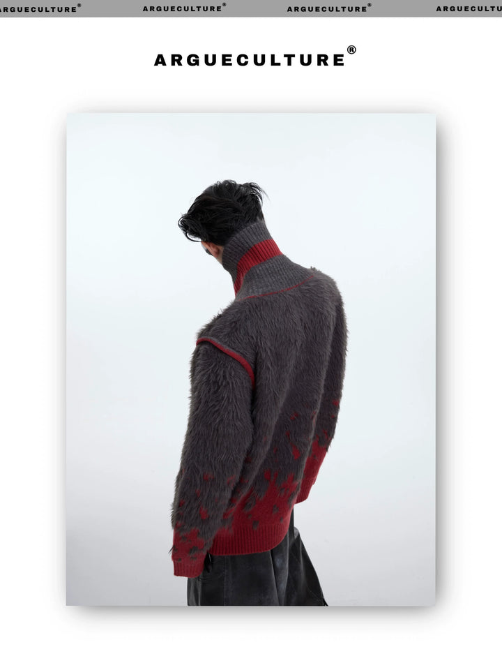 Gradient V-Neck Faux Fur Sweater for Christmas Aesthetic - ArgueCulture