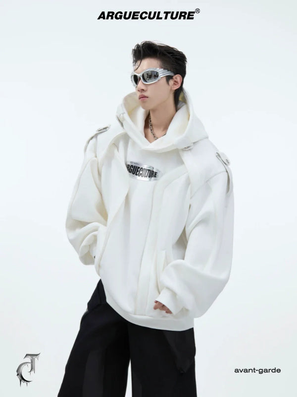 Futuristic Oversized Hoodie with Metallic Logo and Modern Cut - ArgueCulture