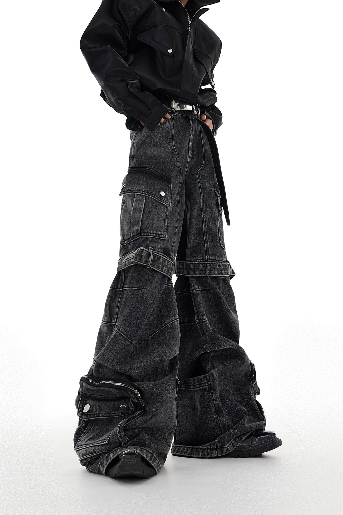 Black Gray Multi-Pocket Utility Jeans - product image 5