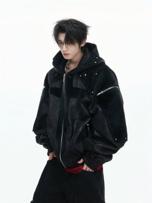 Hooded Deconstructed Faux Leather Jacket - product image 2