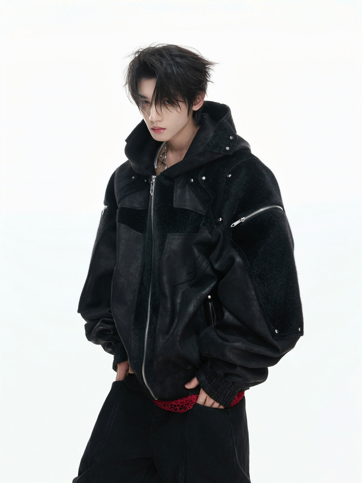 Hooded Deconstructed Faux Leather Jacket - product image 2