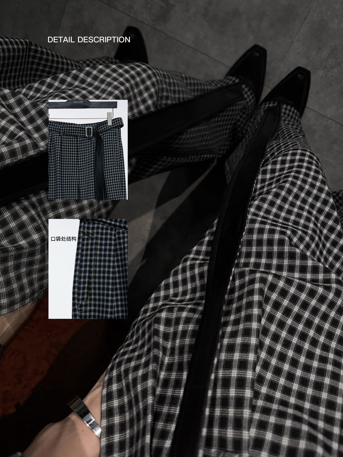 Microcheck Flared Trousers with Sash Belt - product image 3