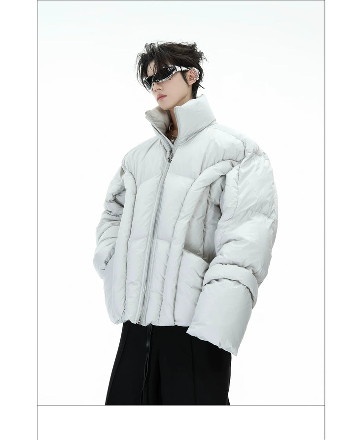 Deconstructed Puffer Jacket High Collar Loose Fit Street Style - ArgueCulture