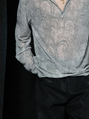 Paisley Floral Sheer Mesh Half-Zip Top - product image 2