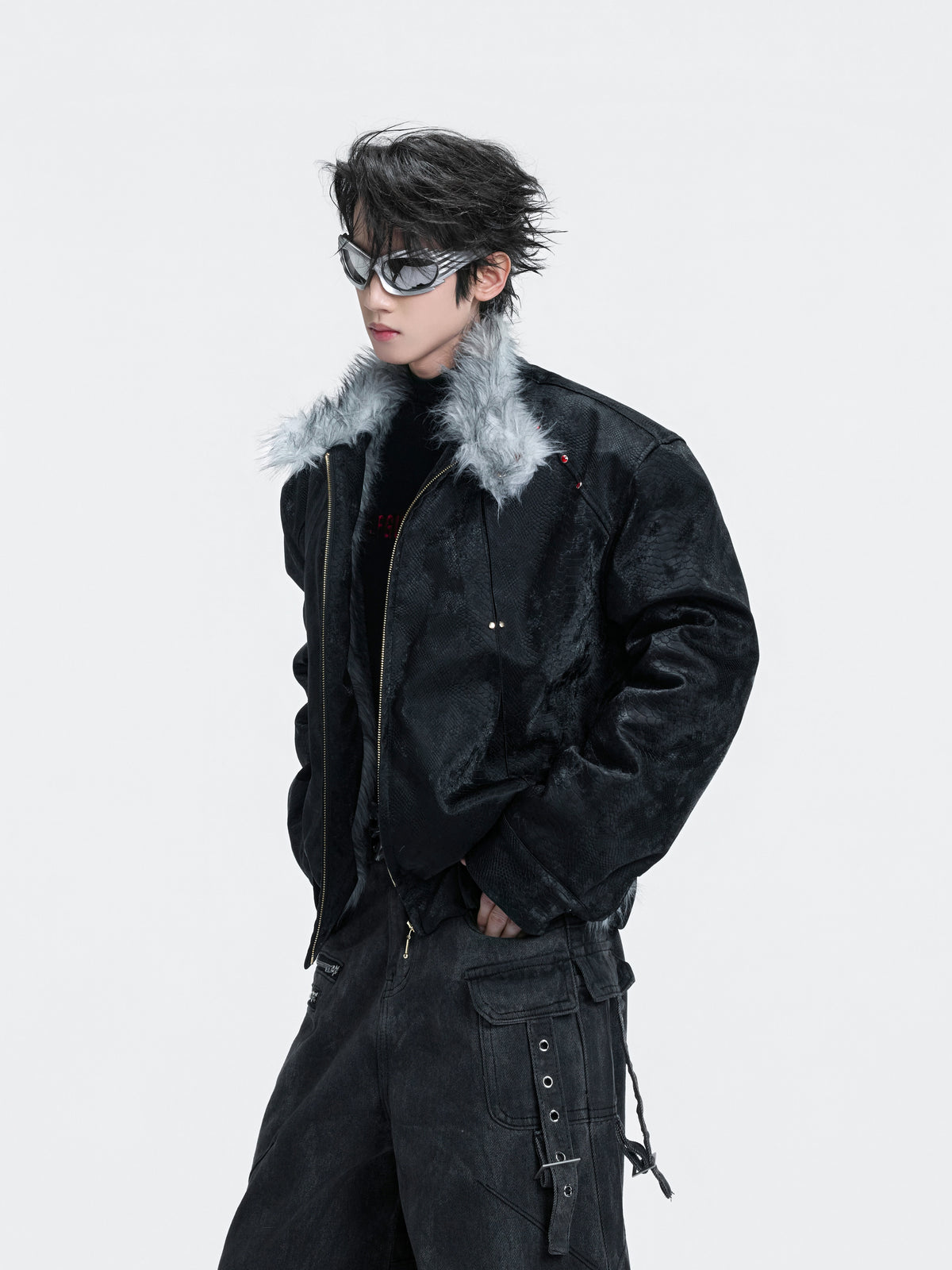 Oversized Faux Leather Fur-Collar Jacket - product image 3