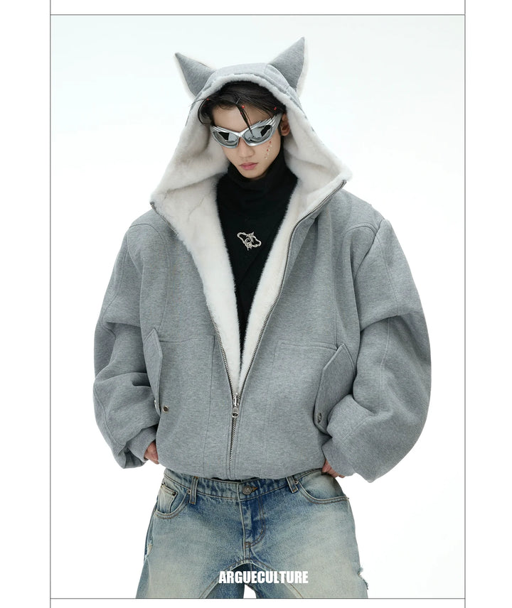 Convertible Reversible Plush Hoodie with 3D Ears & Cotton Back - ArgueCulture