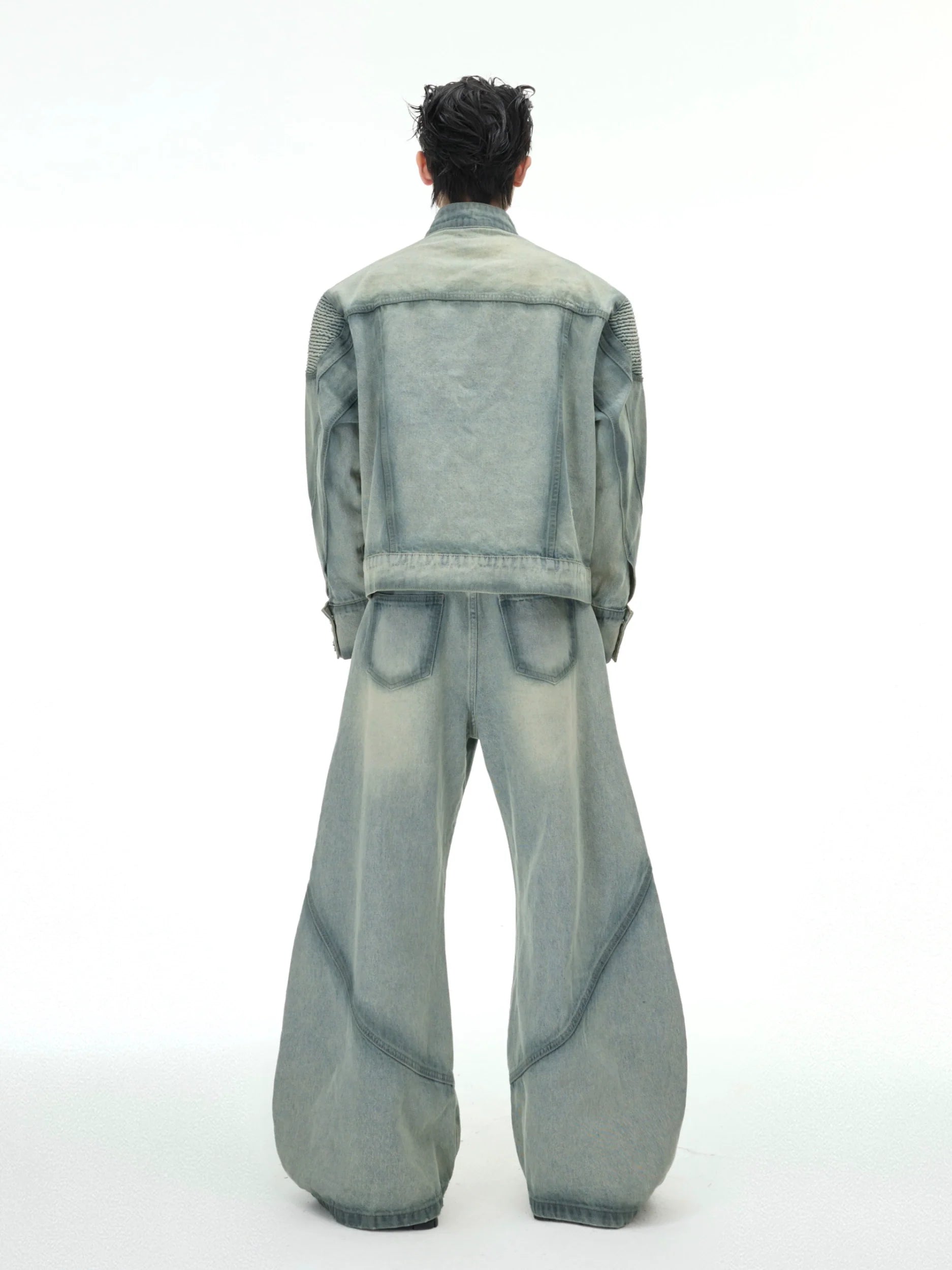 Vintage Washed Denim Set ¨C Oversized Jacket & Wide-Leg Pants for Streetwear - ArgueCulture