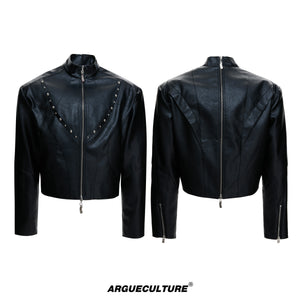 Cropped Matte Faux Leather Rivet Jacket - product image 5