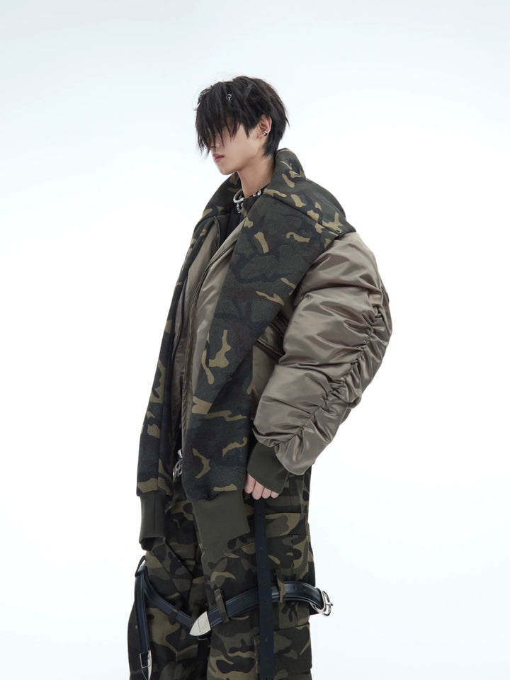 Camouflage Hooded Bomber Jacket with Quilted Sleeves - Winter Warmth - ArgueCulture