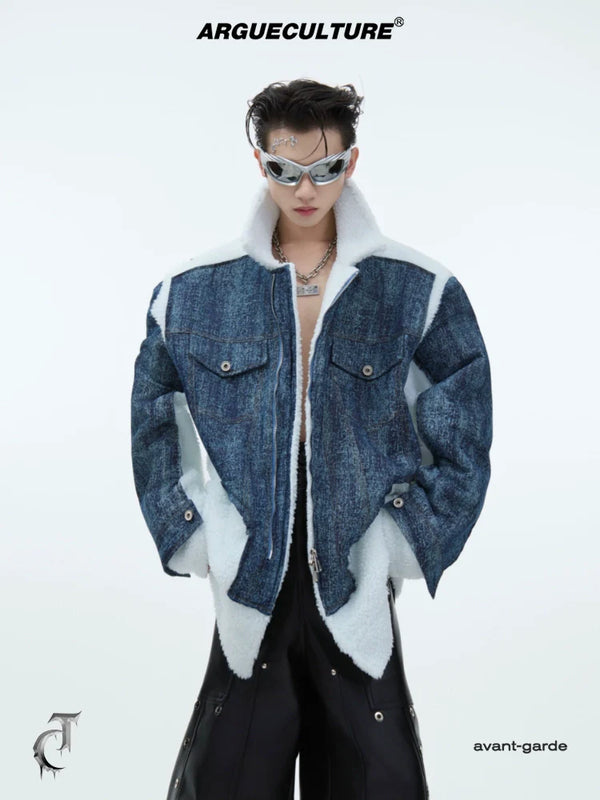 Shearling Denim Jacket – Heavyweight Winter Coat with Faux Lambswool - ArgueCulture