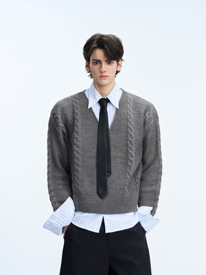 Relaxed Faux-Layer Cable-Knit Sweater - product image 3