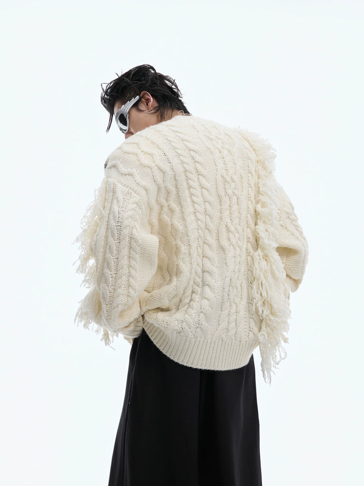 Asymmetrical Ribbed Knit Sweater with Bold Fringe Accents - ArgueCulture