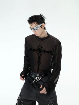 Sheer Logo Mesh Long-Sleeve Top - product image 3
