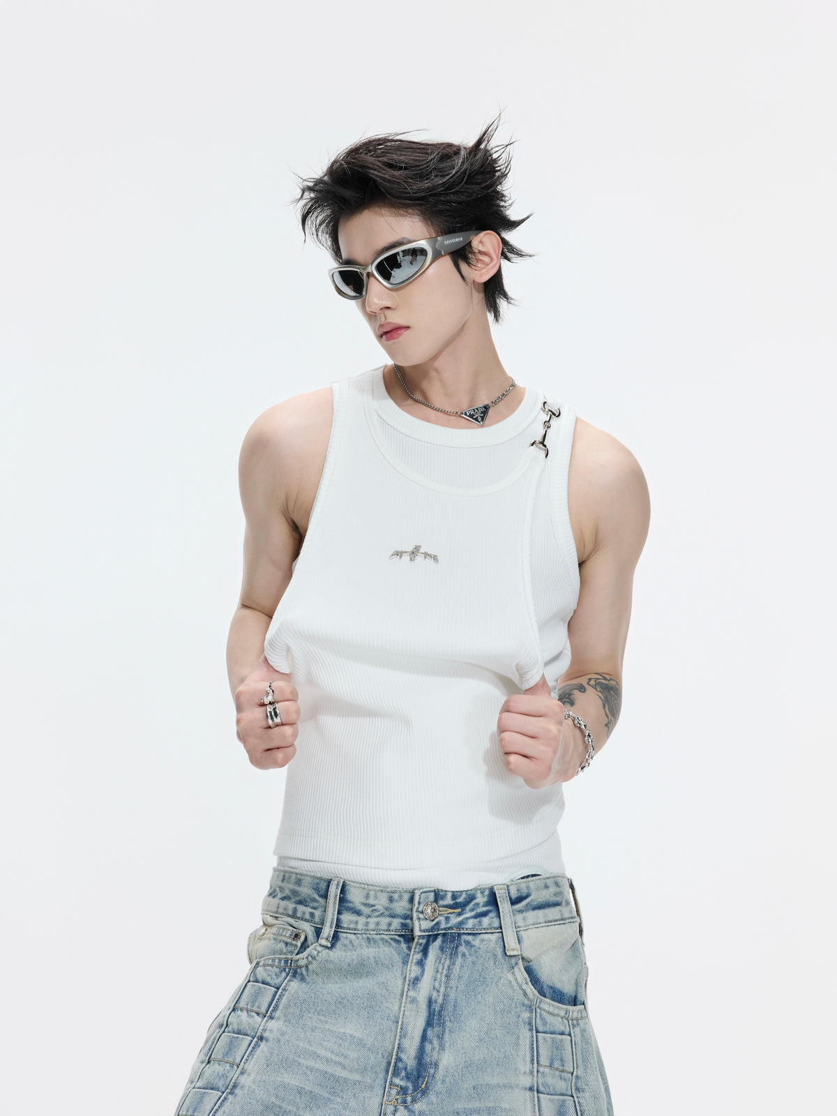 Asymmetric Faux-Layer Ribbed Tank - product image 1