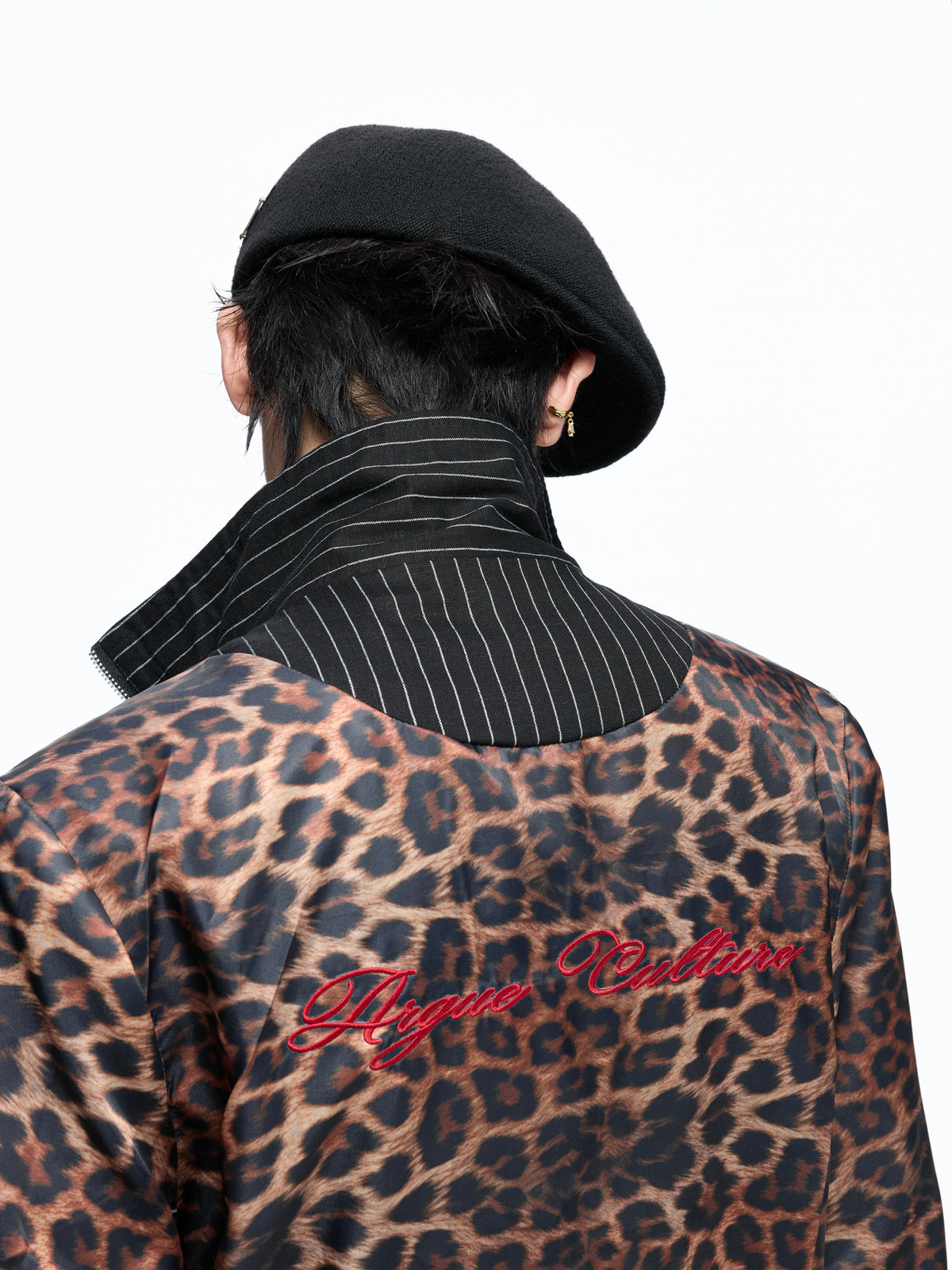 Striped Leopard-Lined Stand-Collar Jacket - product image 5