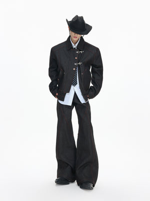 Black Raw Denim Aircraft-Buckle Jacket - product image 1