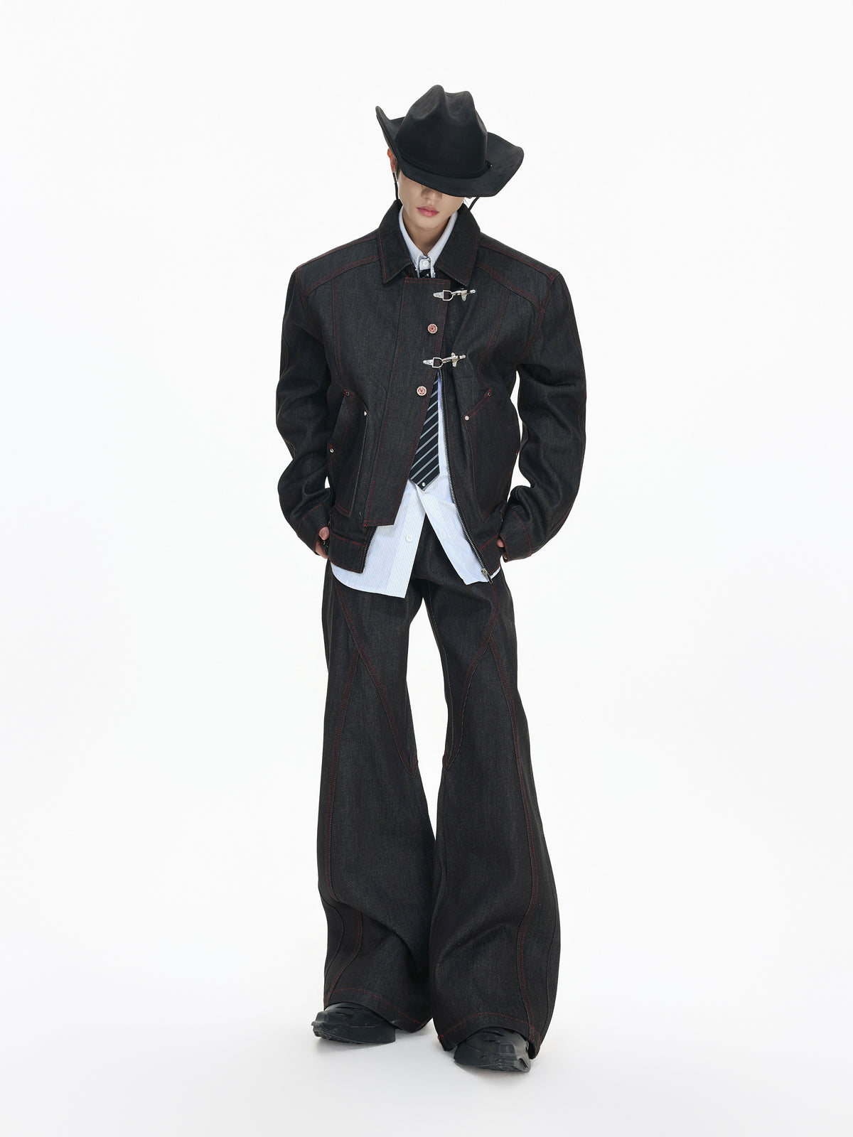 Black Raw Denim Aircraft-Buckle Jacket - product image 1