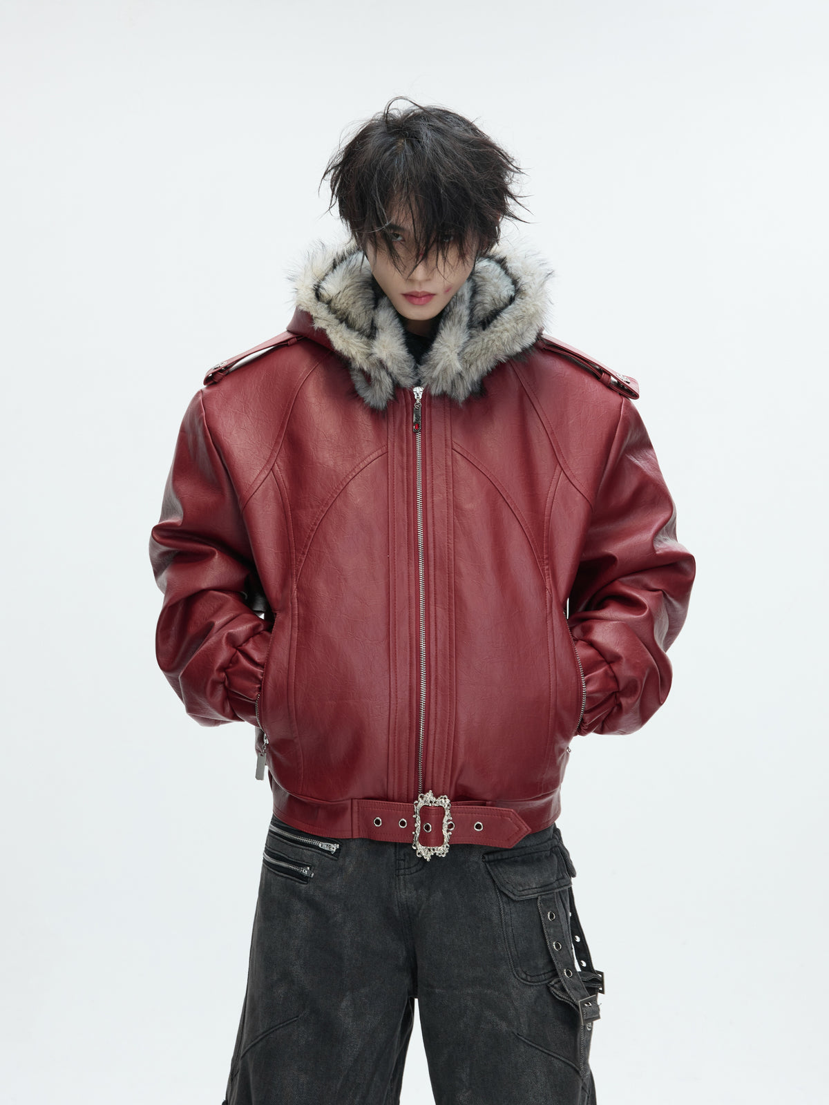Oversized Hooded Faux Leather Jacket - product image 2