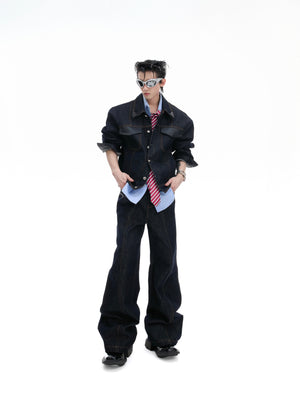 Indigo Denim Leather-Panel Suit - product image 2