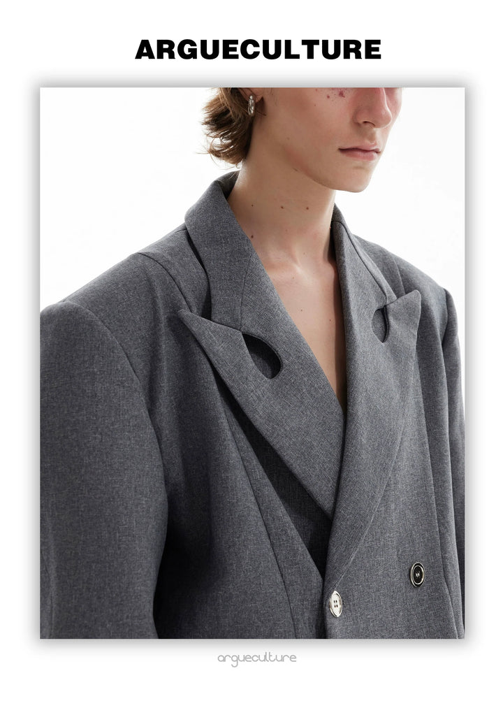 Asymmetrical Collar Blazer with Textured Fabric ¨C Deconstructed Suit Set - ArgueCulture