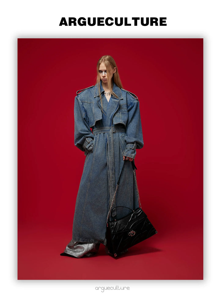 Vintage Denim Coat with Military Collar and Post-Apocalyptic Style - ArgueCulture