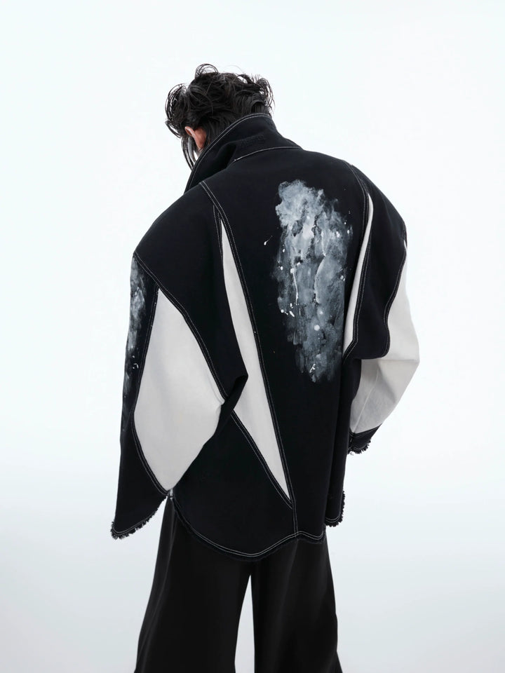 Deconstructed Color-Block Ink-Dye Shirt with Detachable Shoulder Pads - ArgueCulture