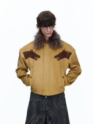 Cropped Suede Jacket with Detachable Fur Collar - product image 1