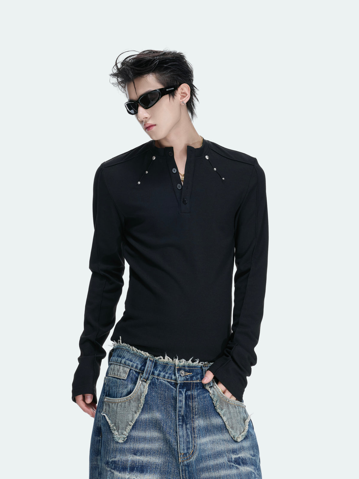Studded Fitted Henley Long-Sleeve Top - product image 4
