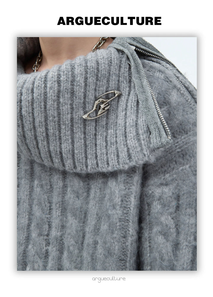 Asymmetrical High Neck Sweater with Hardware Accents - ArgueCulture