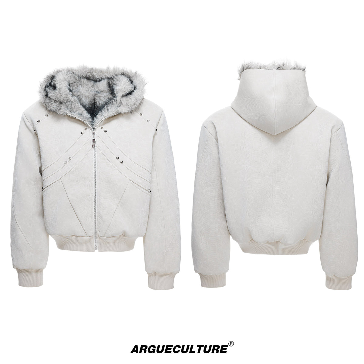 Crocodile-Texture Faux Leather Hooded Jacket - product image 5