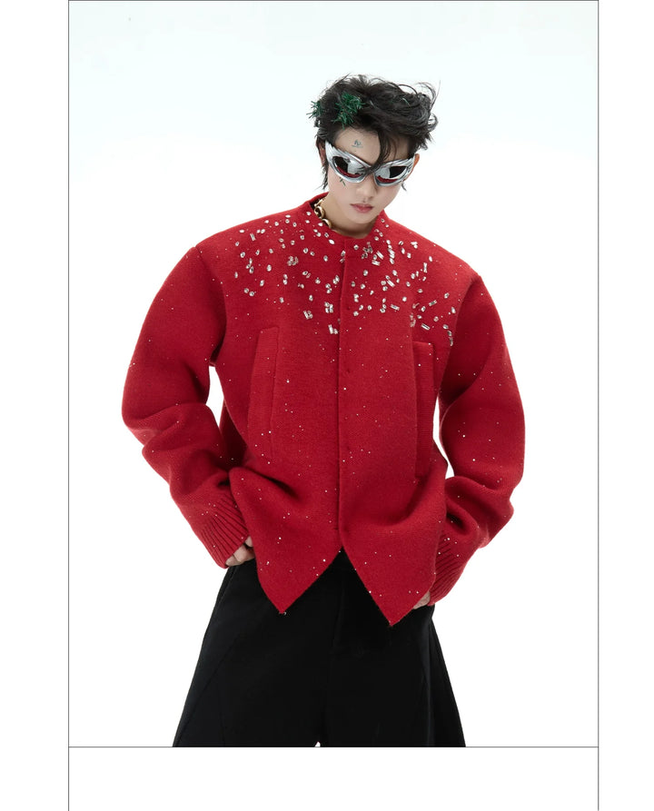 Sequin Snowflake Knit Cardigan Sweater with Rhinestone Embellishments - ArgueCulture