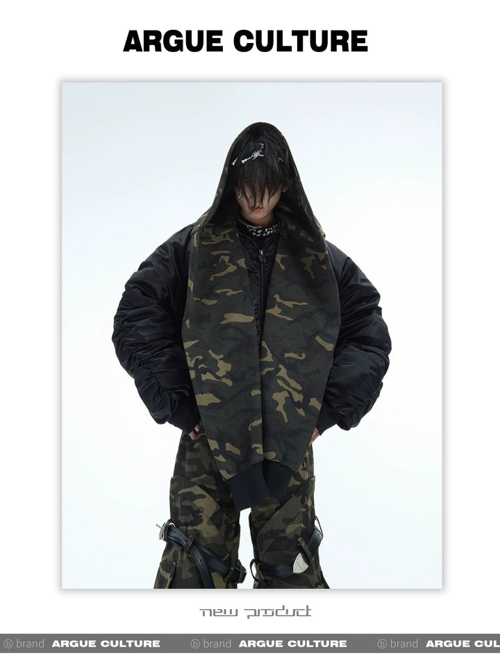 Camouflage Hooded Bomber Jacket with Quilted Sleeves - Winter Warmth - ArgueCulture