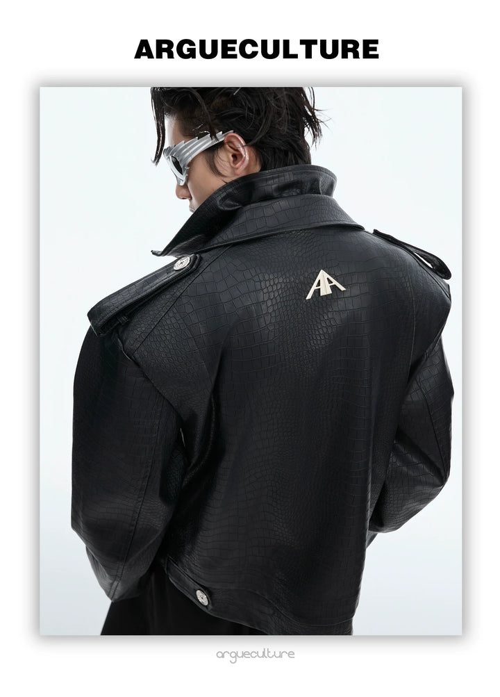 Crocodile Texture Biker Jacket – Retro Faux Leather Design - ArgueCulture