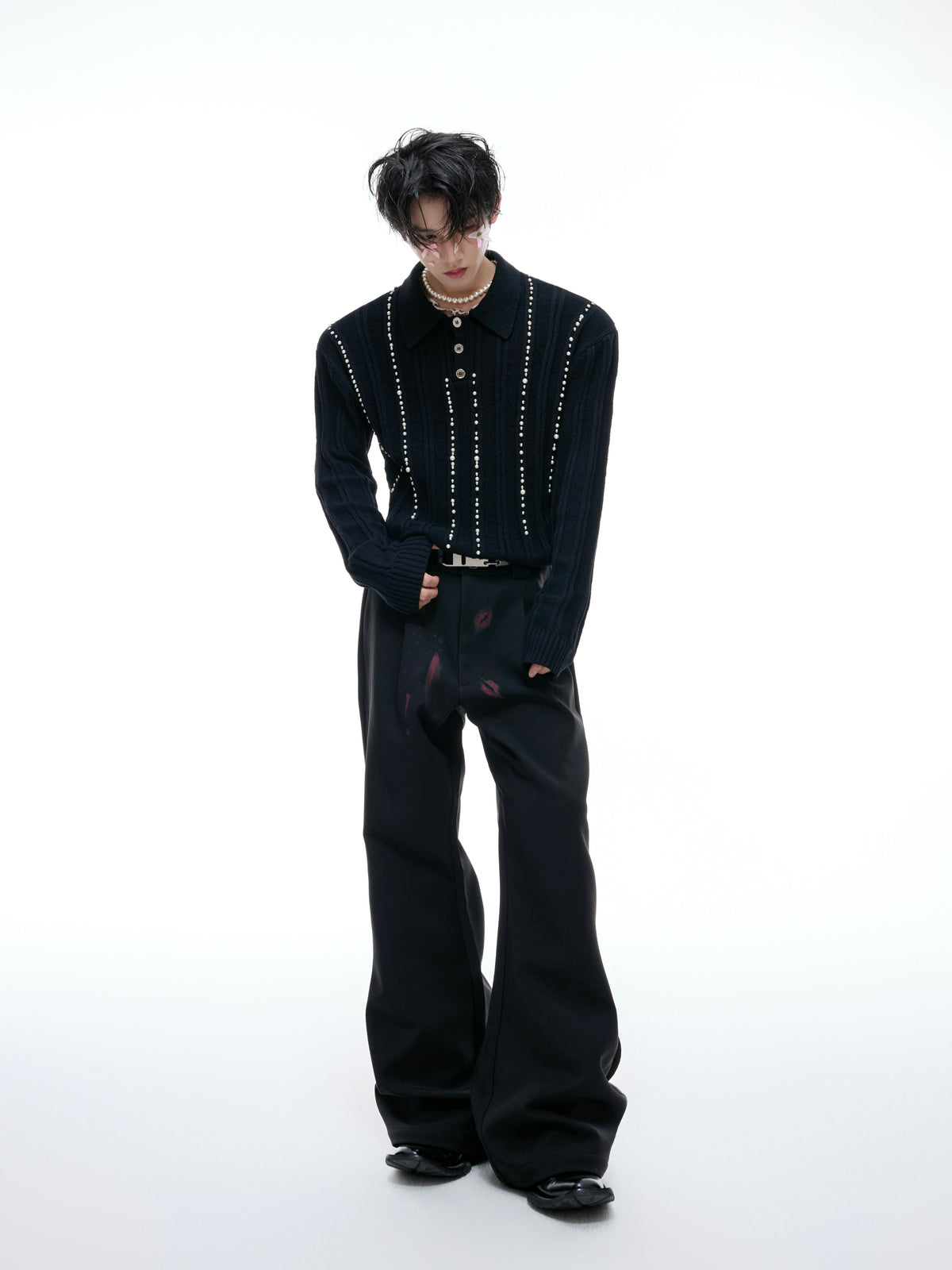 Pearl-Trim Knit Polo Shirt - product image 4