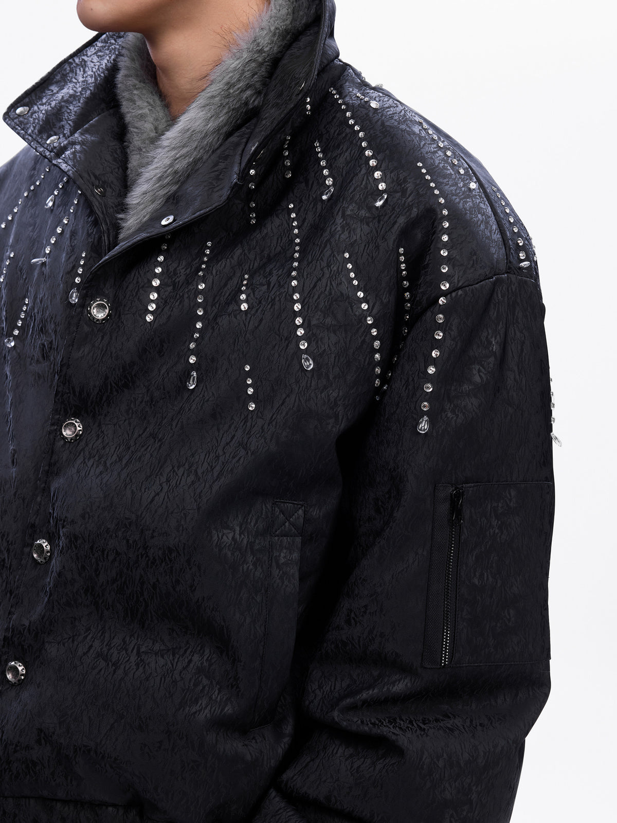 Black Rhinestone Cropped PU Jacket - product image 4