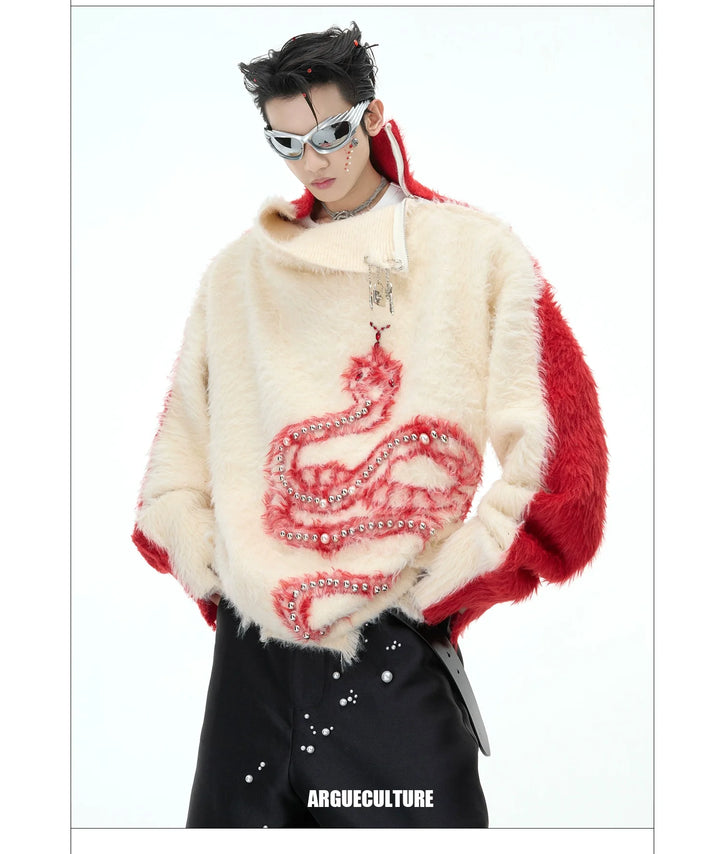 Luxury Knit Sweater with Snake Motif & Pearl Details - ArgueCulture