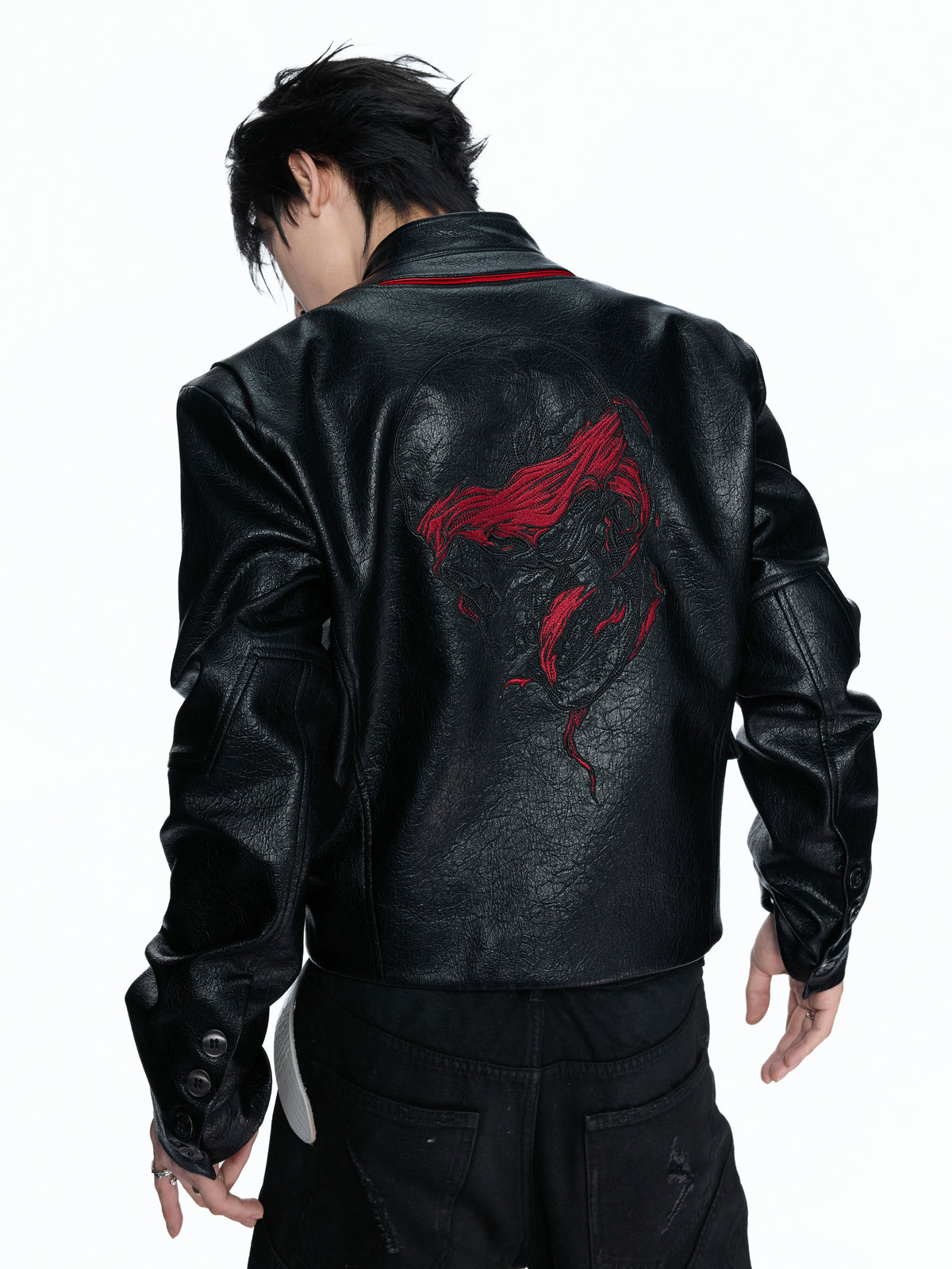Black Red Skull Deconstructed PU Jacket - product image 3