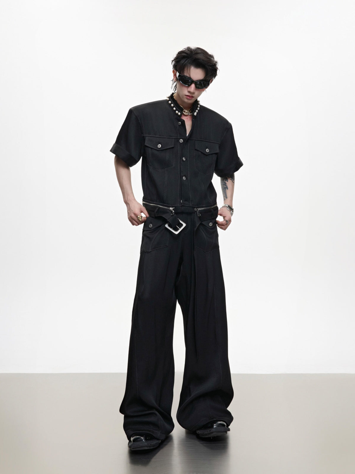Pearl-Trimmed Distressed Denim Separates - product image 1