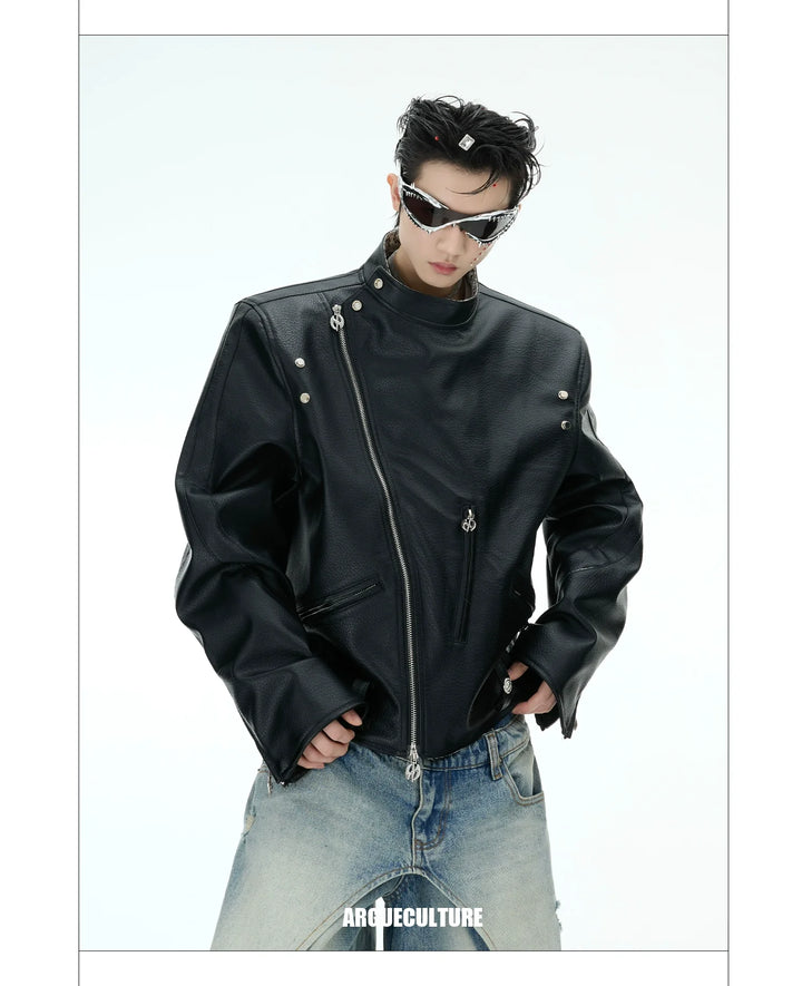 Snake Pattern PU Short Jacket with Lapel Collar and Zipper Pockets - ArgueCulture