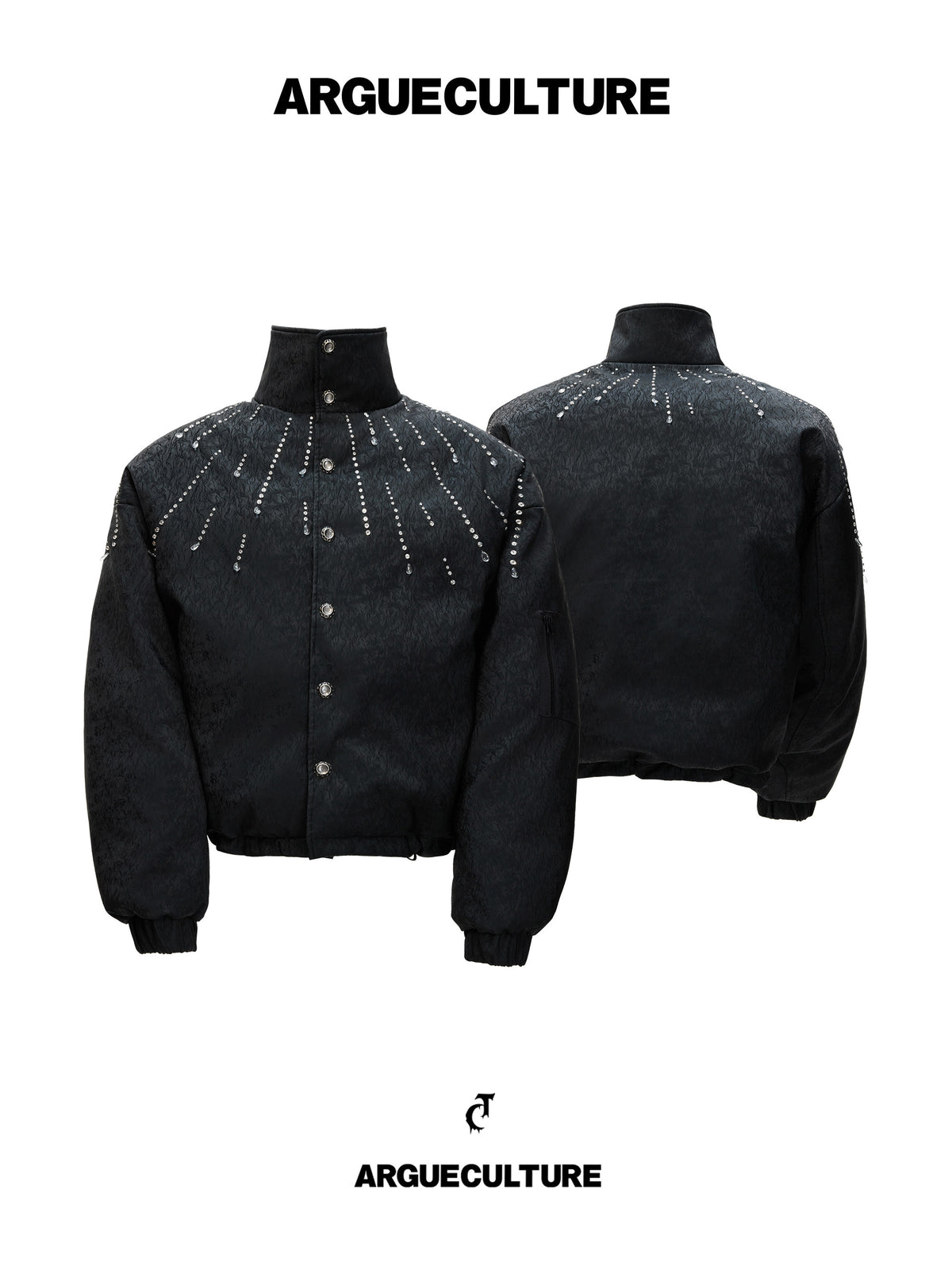 Black Rhinestone Cropped PU Jacket - product image 1