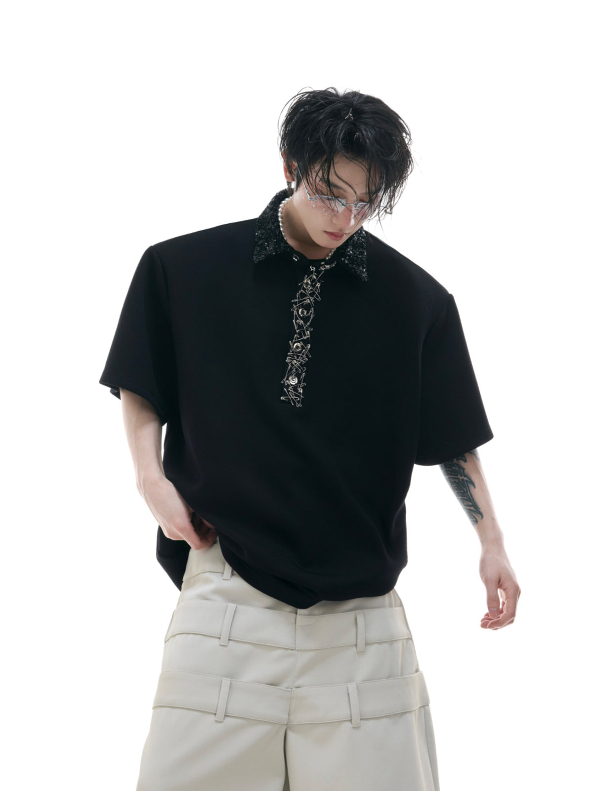 Sequined Square-Neck Polo T-Shirt - product image 5