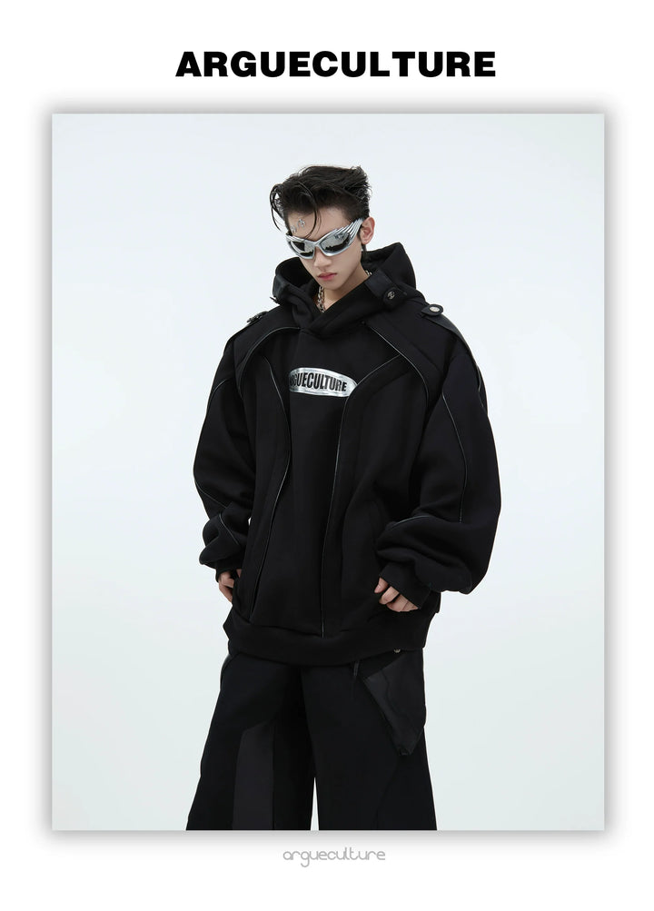 Futuristic Oversized Hoodie with Metallic Logo and Modern Cut - ArgueCulture