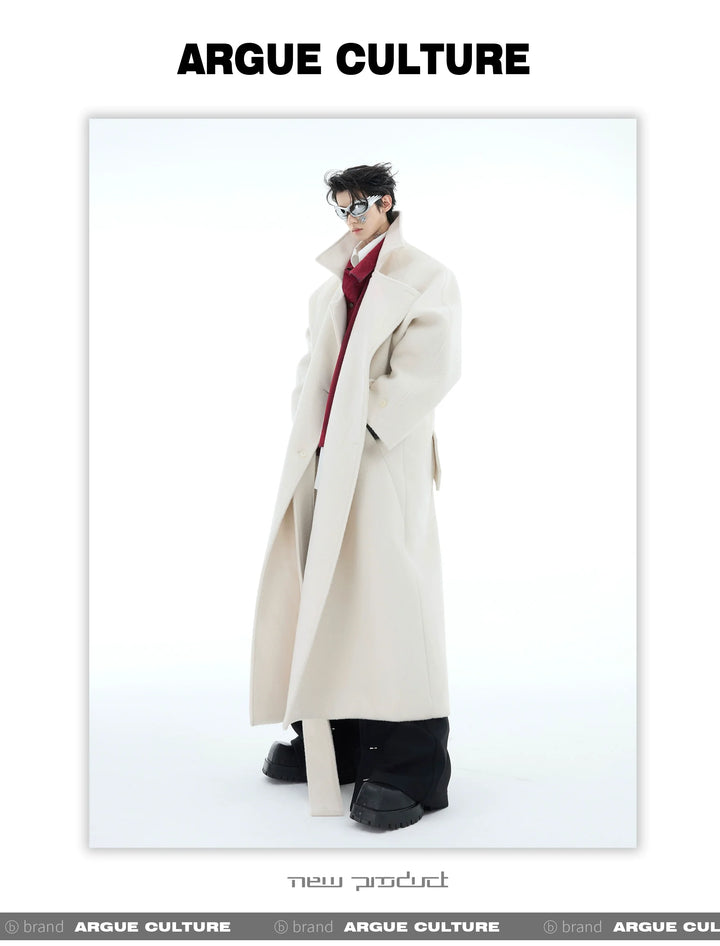 Men¡¯s Wool Coat with Drop Shoulder Design & Back High Slit - ArgueCulture