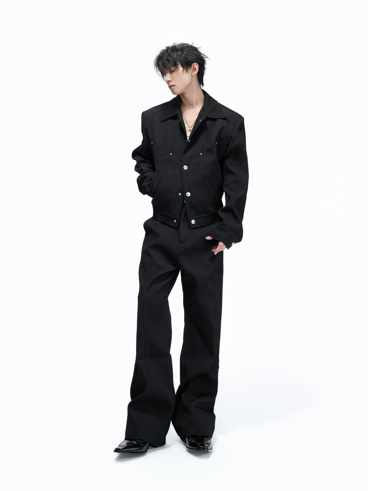 Wheat-Grain Texture Jacket & Straight Pants - product image 2