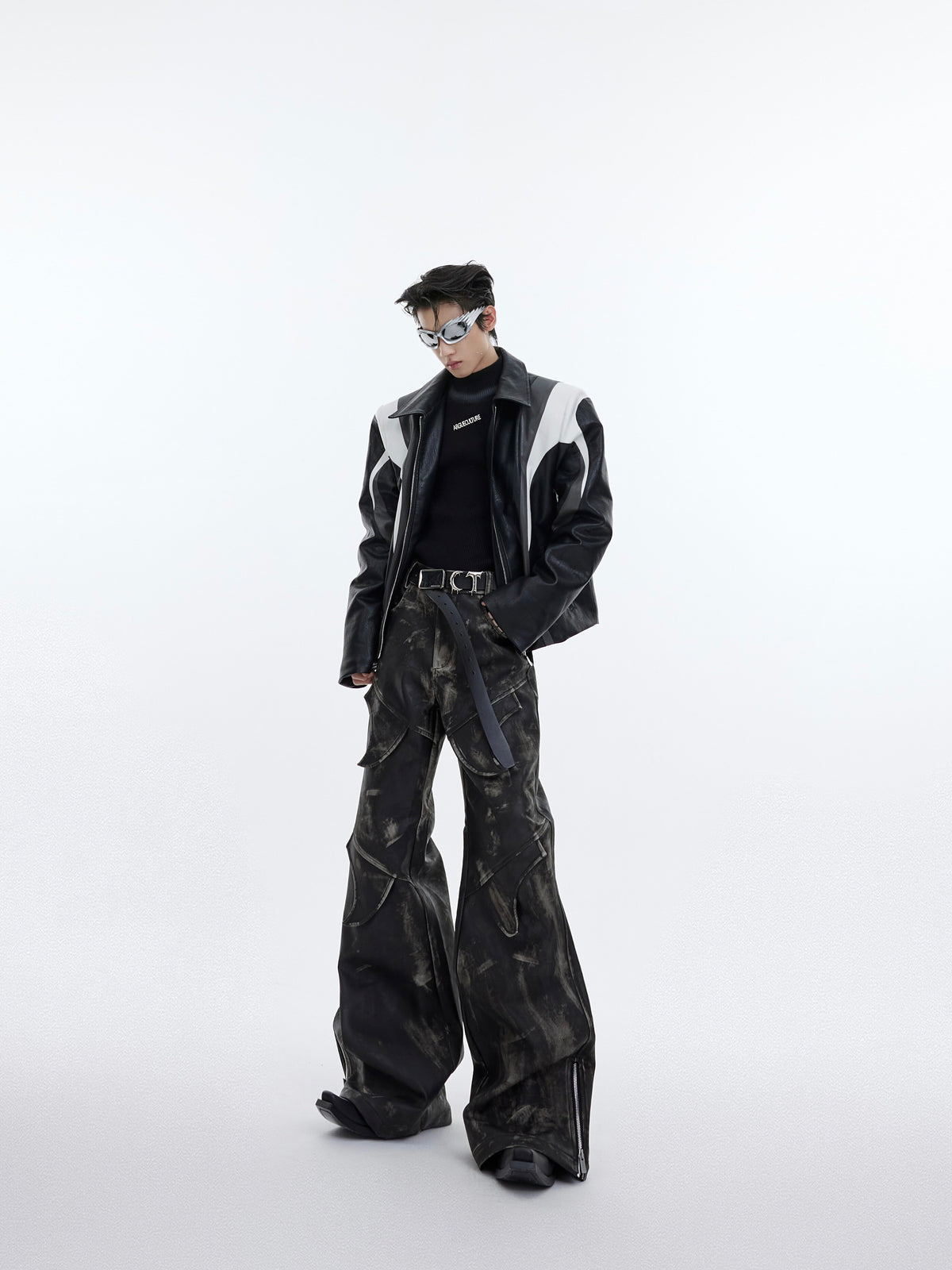 Distressed PU Flare Pants - product image 3