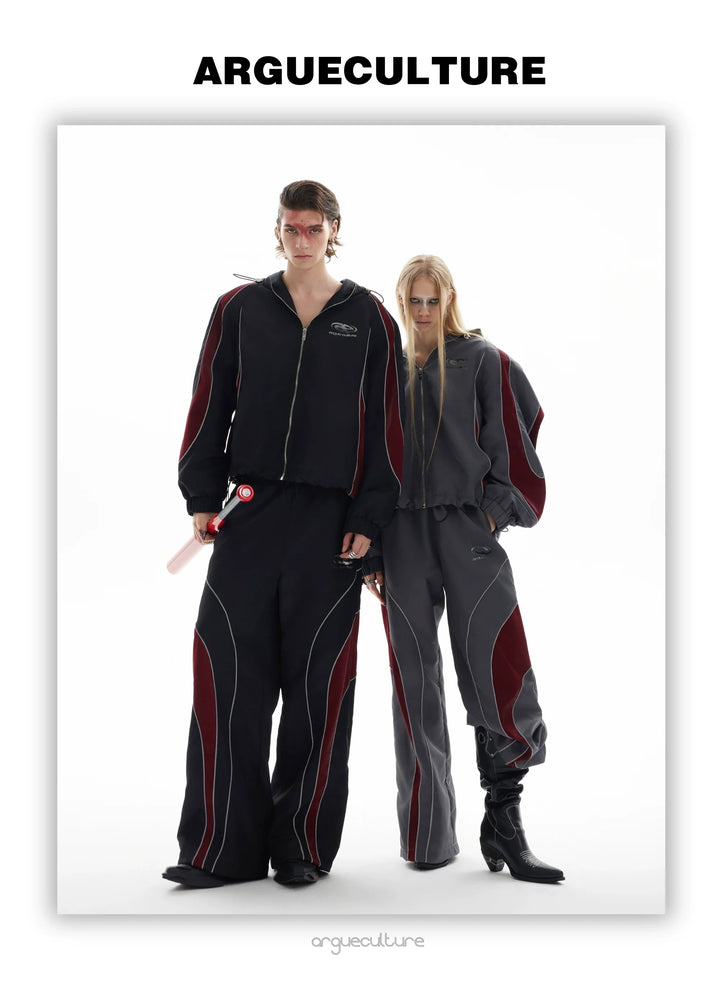 Reflective Tracksuit with Faux Leather Panels ¨C Futuristic Contrast Hoodie Set - ArgueCulture