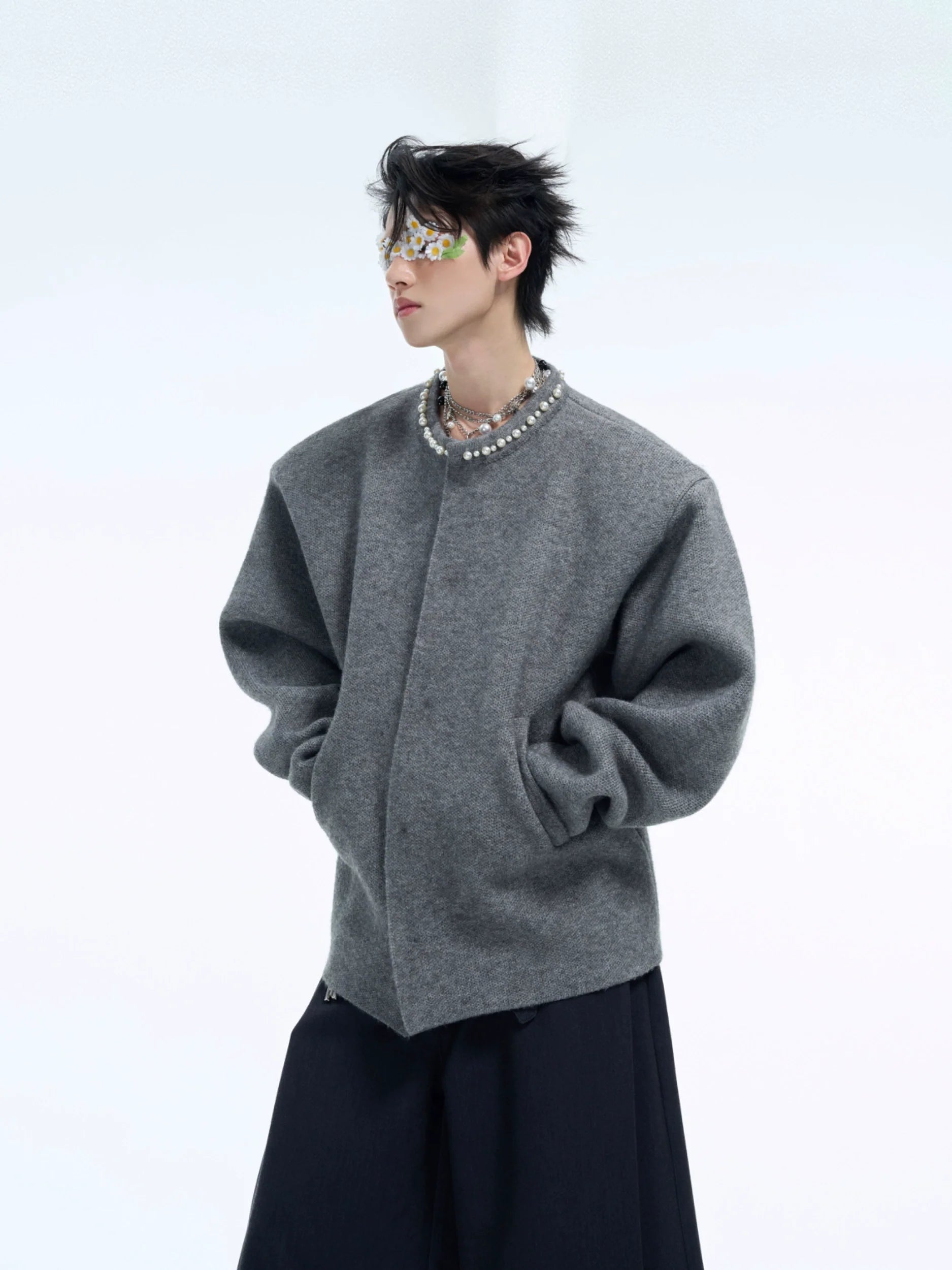 Pearl-Embellished Short Cardigan Knit Sweater - ArgueCulture