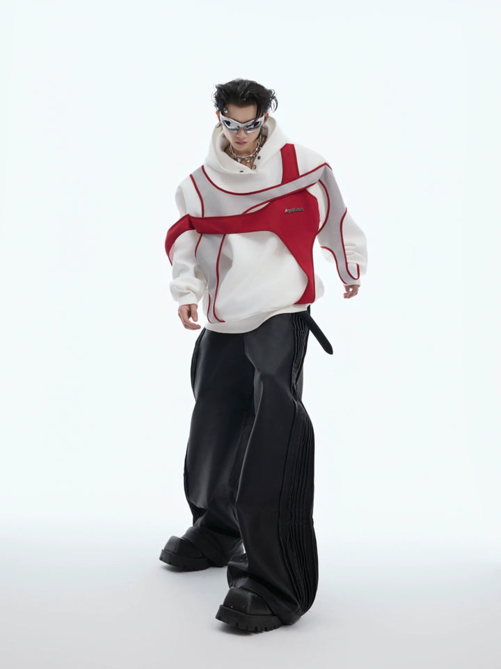 Layered Contrast Hoodie with Strap Design and Detachable Shoulder Pads - ArgueCulture