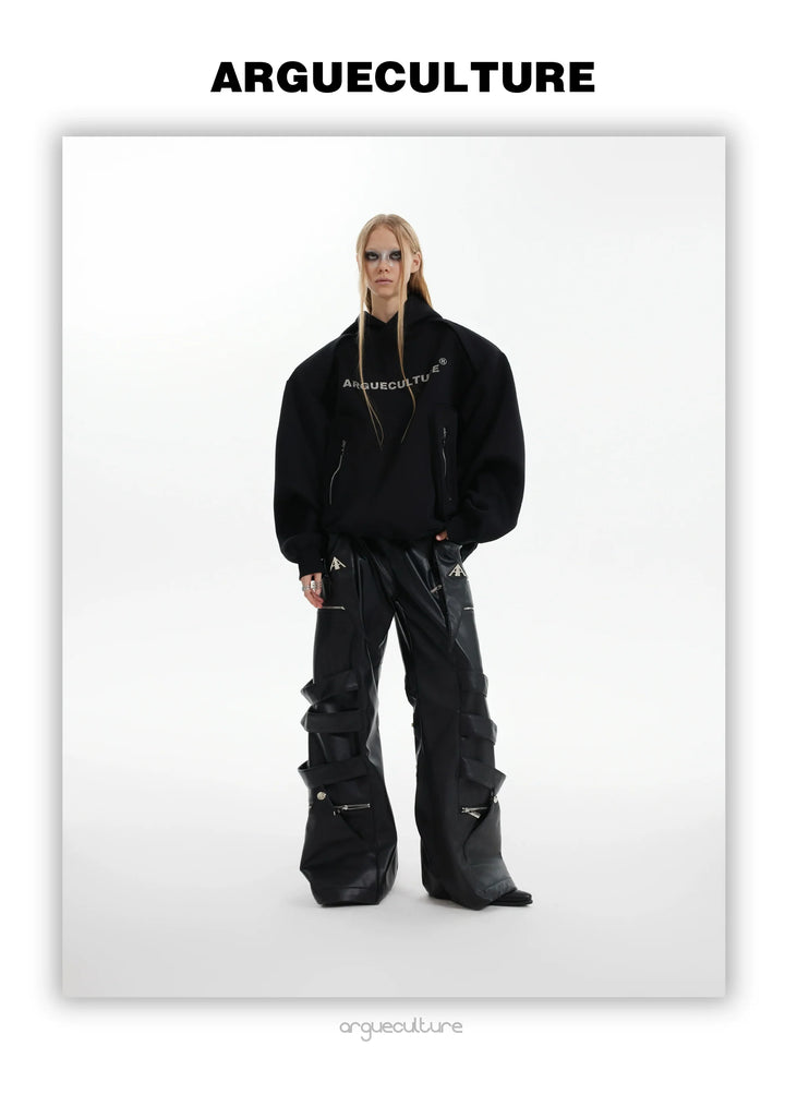 Punk Faux Leather Cargo Pants with Multi-Layer Straps - ArgueCulture