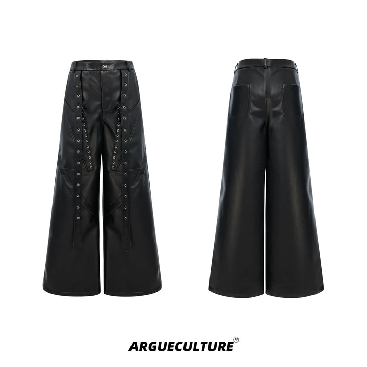 Deconstructed Punk Rivet PU Leather Wide-Leg Pants - ArgueCulture